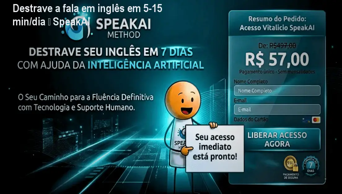 Destrave a fala em inglês em 5‑15 min/dia – SpeakAI 1 Destrave a fala em inglês em 5‑15 min/dia – SpeakAI