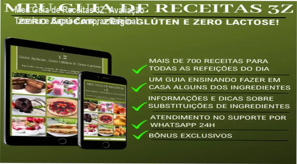 Capa do ebook Meu Guia de Receitas 3Z com receitas sem açúcar, glúten e lactose