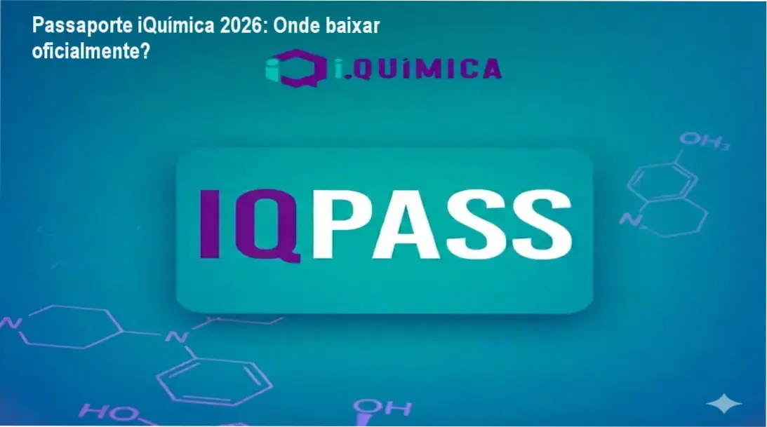 Tela mostrando a página oficial de download do Passaporte iQuímica 2026 com botão de acesso seguro