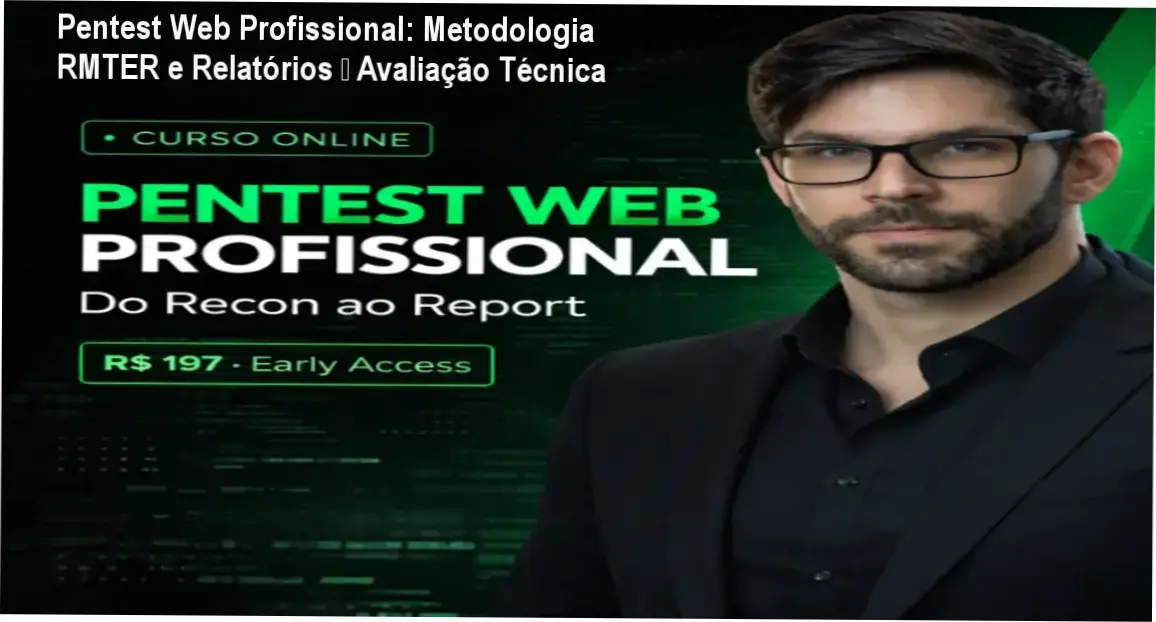 Capa do curso Pentest Web Profissional mostrando a metodologia RMTER e destaque de desconto
