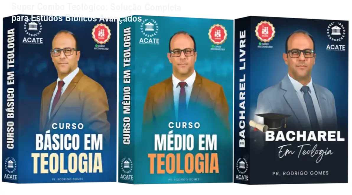 Imagem promocional do Super Combo Teológico mostrando os três níveis de formação