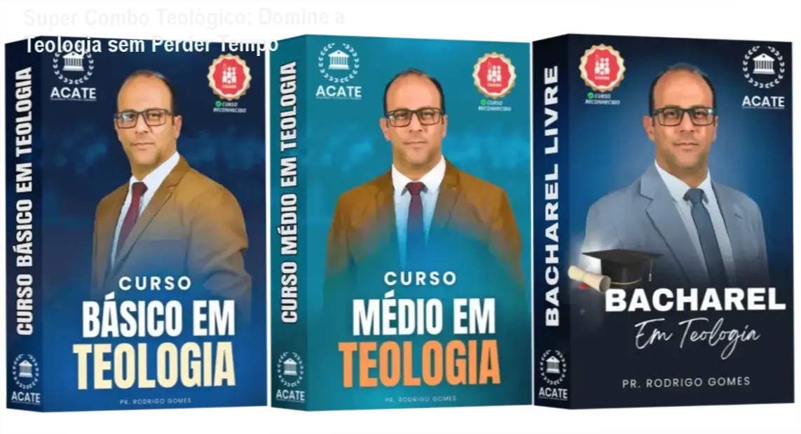 Imagem do Super Combo Teológico do Pastor Rodrigo Gomes mostrando os três níveis de cursos