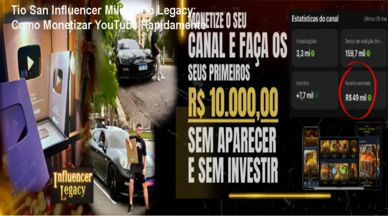 Tio San Influencer Milionário Legacy: Como Monetizar YouTube Rapidamente 6 Capa do curso Tio San Influencer Milionário Legacy mostrando estratégia de monetização no YouTube