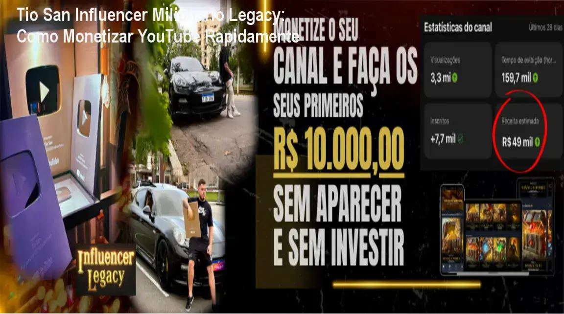 Tio San Influencer Milionário Legacy: Como Monetizar YouTube Rapidamente 1 Capa do curso Tio San Influencer Milionário Legacy mostrando estratégia de monetização no YouTube