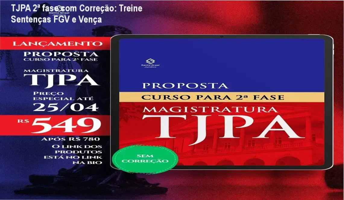 Imagem ilustrando o curso TJPA 2ª fase com correção focado em sentenças FGV