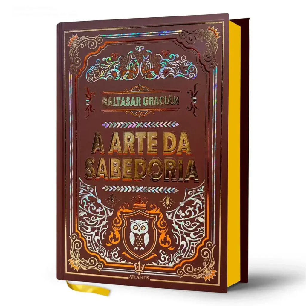 Capa do livro A Arte da Sabedoria em edição de capa dura com acabamento em hot stamping e marcador em fitilho