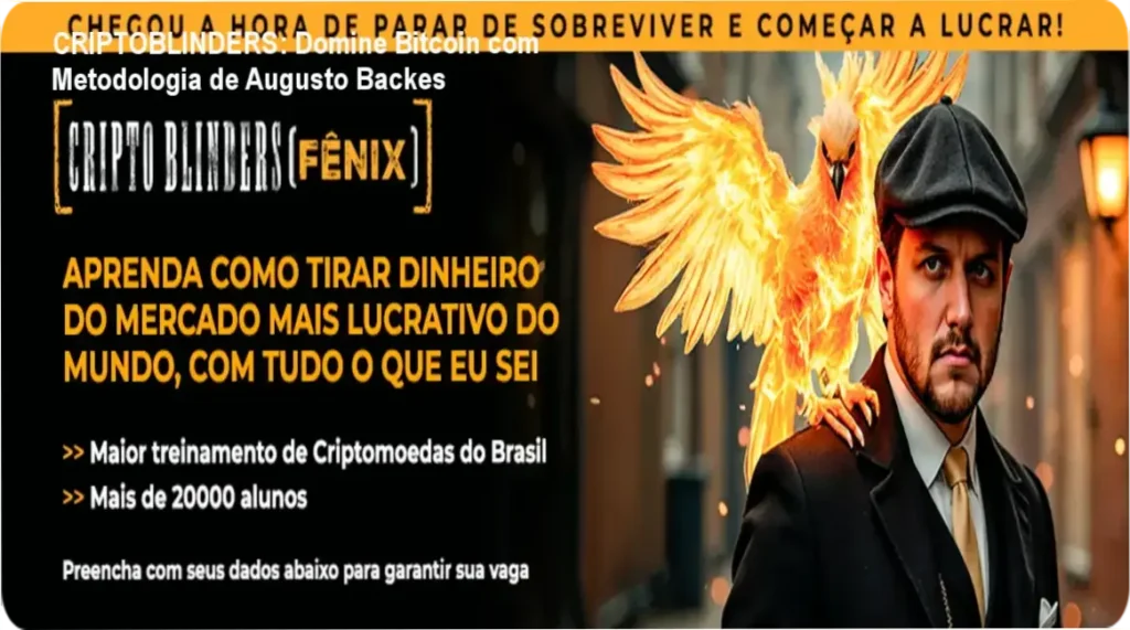 CRIPTOBLINDERS: Domine Bitcoin com Metodologia de Augusto Backes 1 Avaliação técnica do curso criptoblinders com imagens do Bitcoin e gráficos financeiros