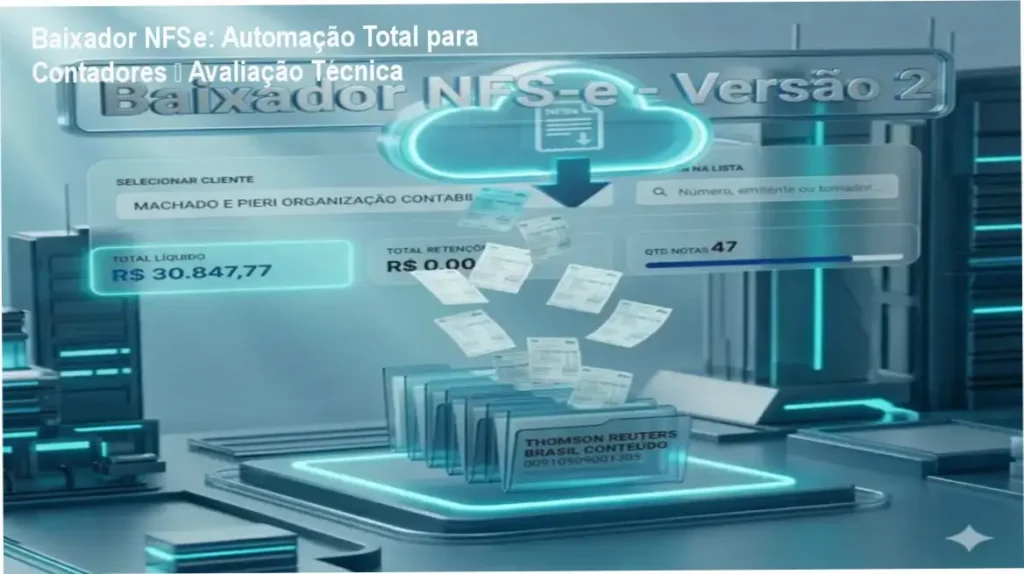 Baixador NFSe: Automação Total para Contadores – Avaliação Técnica 1 Tela do Baixador NFSe mostrando download massivo de notas fiscais em pastas organizadas