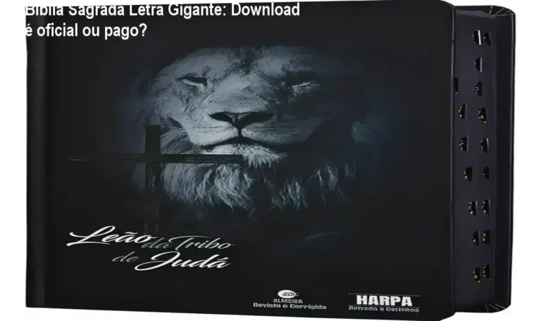 Bíblia Sagrada Letra Gigante: Download é oficial ou pago? 4 Bíblia Sagrada letra gigante com capa luxo e harpa ao lado