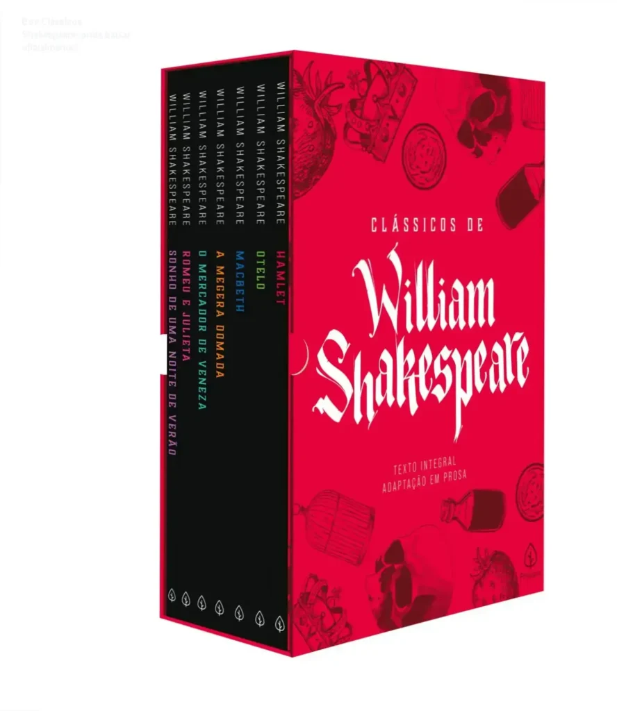 Box Clássicos de William Shakespeare com sete marcadores de páginas organizados