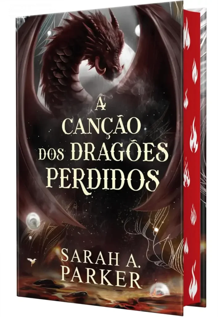 Caprica trilateral do livro 'A Canção dos Dragões Perdidos' com destaque para a arte épica de capa dura