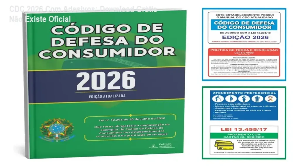 CDC 2026 Com Adesivos: Download Grátis Não Existe Oficial 1 Livro físico do CDC 2026 da Editora Almeida com placas adesivas para balcão