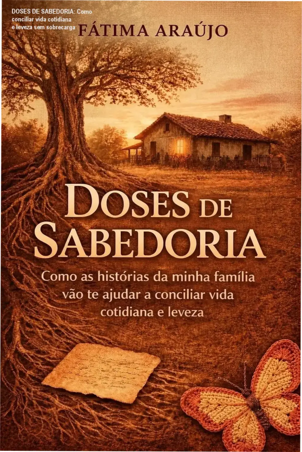 DOSES DE SABEDORIA: Como conciliar vida cotidiana e leveza sem sobrecarga 1 Livro DOSES DE SABEDORIA com capa azul e branca, destacando histórias familiares para equilíbrio emocional e cotidiano