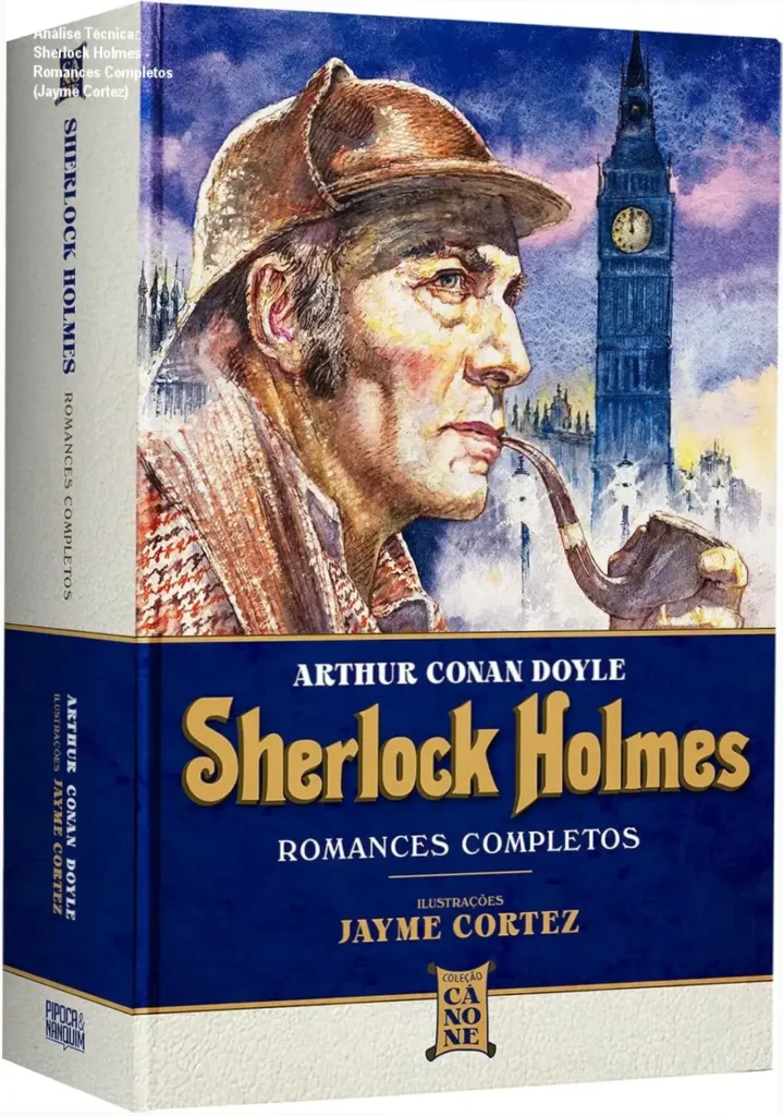 Capa hardcover de Sherlock Holmes - Romances Completos ilustrados por Jayme Cortez com fitilho marca-página