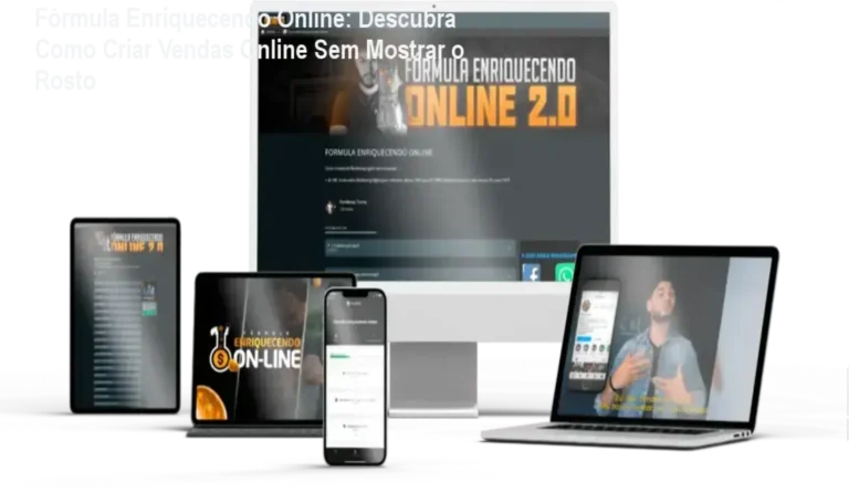 Fórmula Enriquecendo Online: Descubra Como Criar Vendas Online Sem Mostrar o Rosto 8 Página de vendas do curso Fórmula Enriquecendo Online com destaque para o Método T.O.M e bônus de mentorias semanais