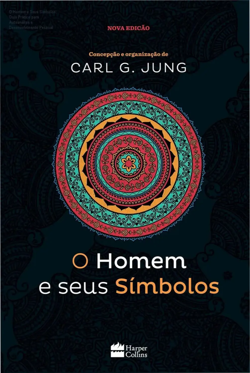 Portada do livro 'O Homem e Seus Símbolos' com símbolos místicos iluminados em fundo noturno