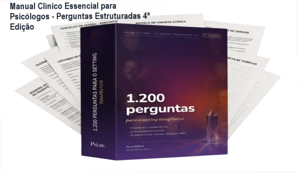 Manual Clínico Essencial para Psicólogos - Perguntas Estruturadas 4ª Edição 1 Abreta página mostrando perguntas clínicas organizadas por escolas teóricas com destaque para as versões técnica e adaptada ao paciente