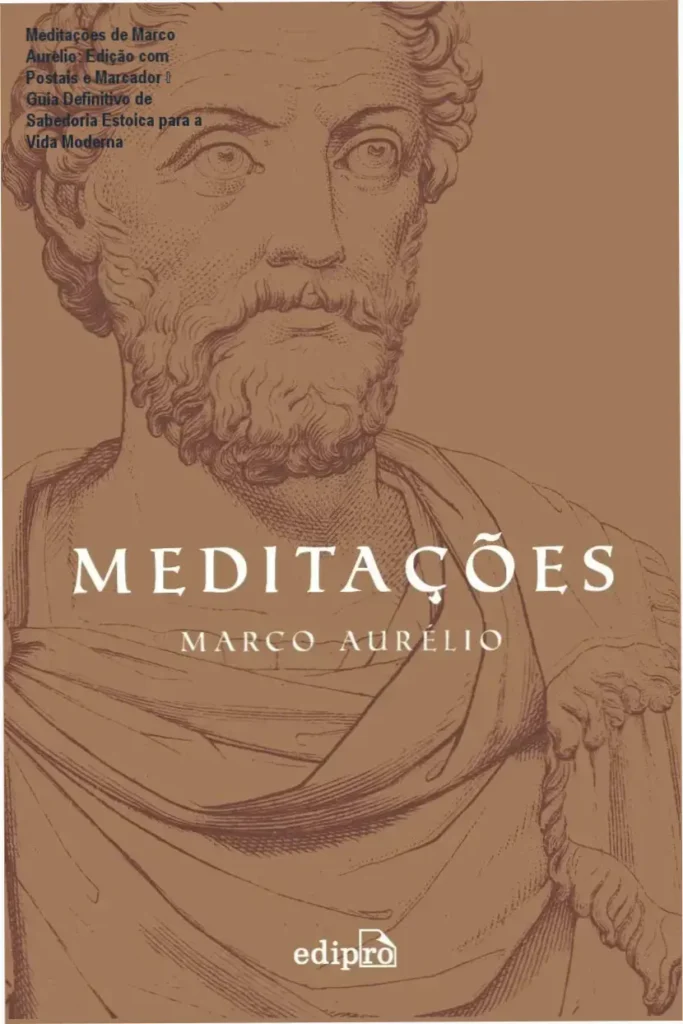 Meditações de Marco Aurélio: Edição com Postais e Marcador – Guia Definitivo de Sabedoria Estoica para a Vida Moderna 1 Capa da edição física de 'Meditações de Marco Aurélio' com selos decorativos e marcador - versão exclusiva da Coleção Grandes Mestres do Estoicismo