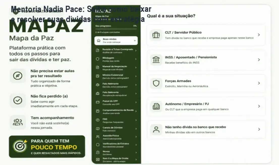 Mentoria Nadia Pace: Saiba como baixar e resolver suas dívidas com estratégia 1 Captura de tela da Mentoria Nadia Pace com relação a downloads e estratégias financeiras