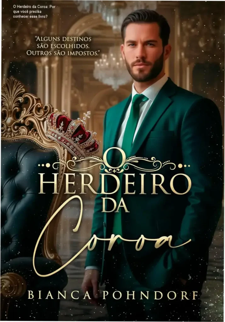 Capa do livro O Herdeiro da Coroa por Bianca Pohndorf, exibindo o título e ilustrações que refletem drama e herança real.