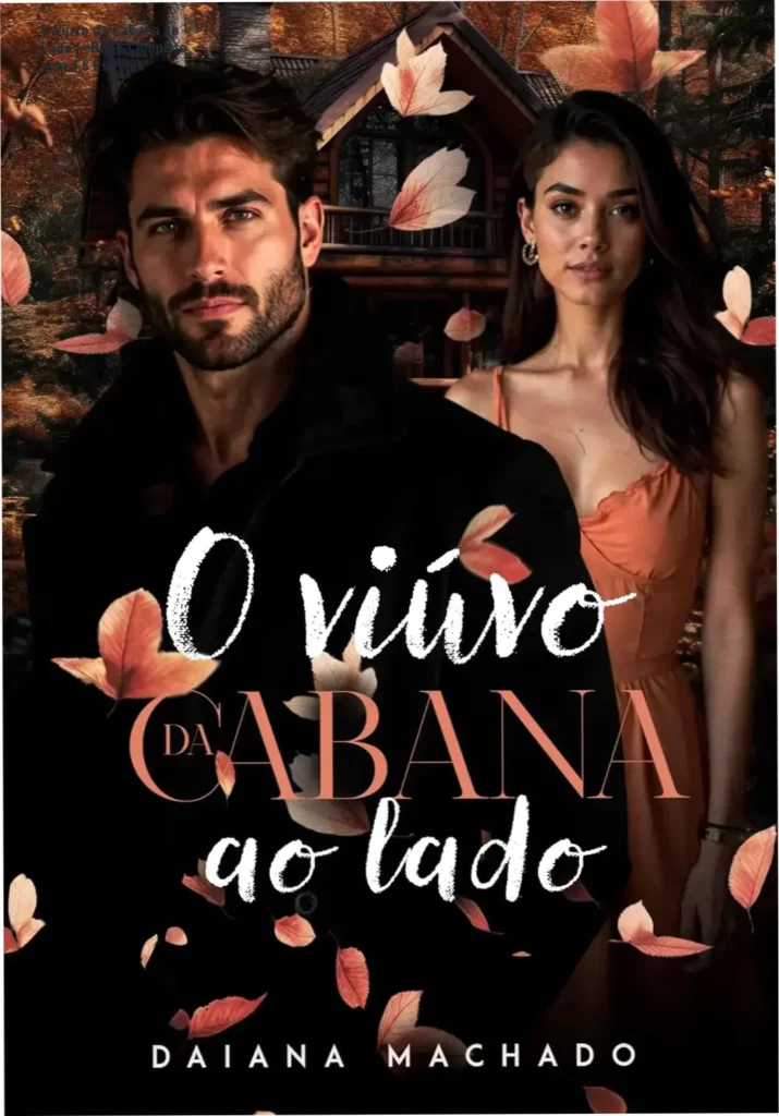Capa digital do romance 'O Viúvo da Cabana ao Lado' com destaque para os personagens principais em cenário rústico
