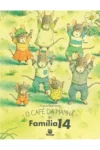 Exemplo: 'Capa do livro O Café da Família 14 escrita por Kazuo Iwamura, mostrando ilustrações coloridas da família de ratinhos.'