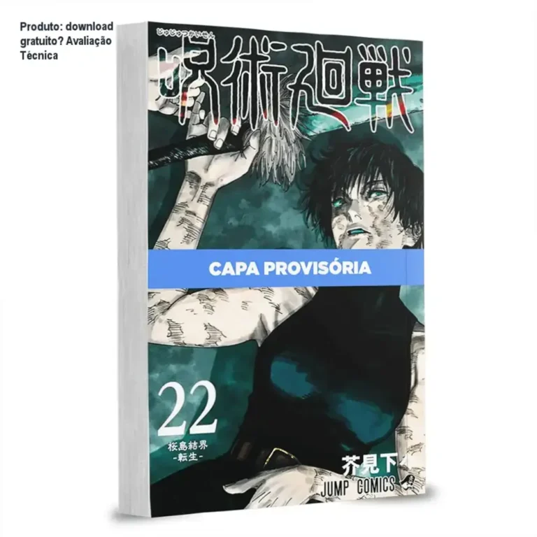 Produto: download gratuito? Avaliação Técnica 12 Capa do volume 22 de Jujutsu Kaisen destacando a batalha da Colônia de Sakurajima