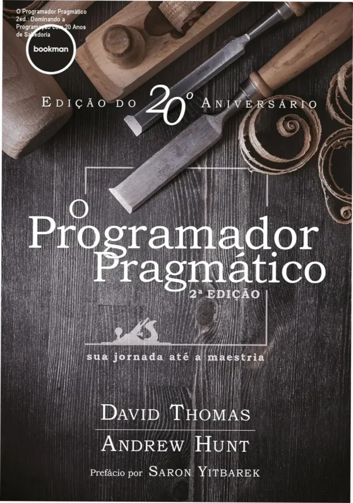Capa revisada do livro 'O Programador Pragmático 2ed.' mostrando uma solução de programação prática sendo implementada