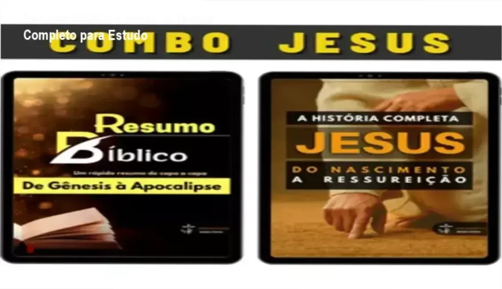 Resumo Bíblico + Jesus: O Dossiê Completo para Estudo 1 Ebook Resumo Bíblico + Jesus sobre uma mesa digital indicando estudo prático das escrituras
