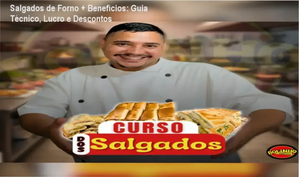 Salgados de Forno + Benefícios: Guia Técnico, Lucro e Descontos 1 Imagem ilustrando o curso Salgados de Forno + Benefícios com destaque para oferta e cupom de desconto