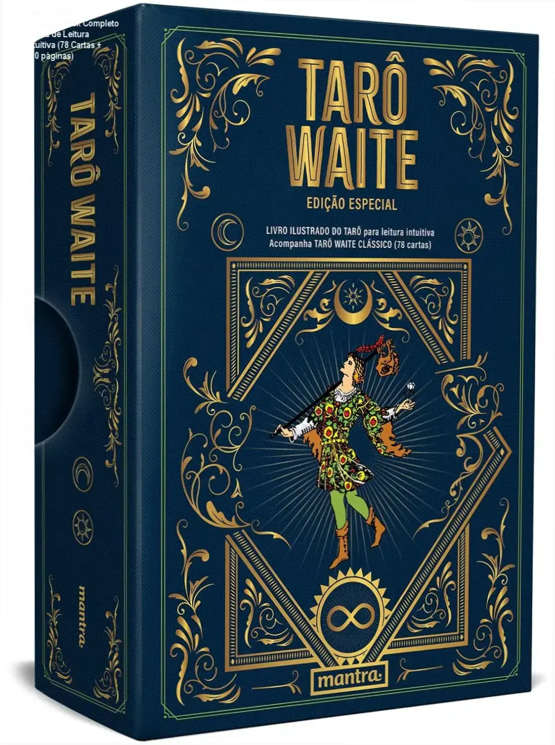 Baralho Tarô Waite Edição Especial com ilustrações vibrantes e livro guia sobre técnicas de leitura intuitiva.