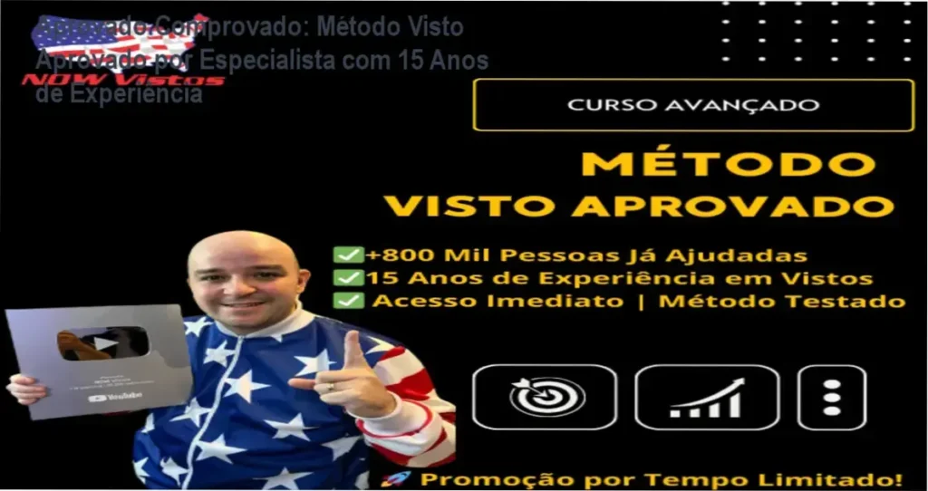Aprovado Comprovado: Método Visto Aprovado por Especialista com 15 Anos de Experiência 1 Homem olhando para o celular com checklist de documentos do visto americano no fundo