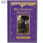 Fachada do livro Wuthering Heights com capa dura e detalhes impressos em relieves, simbolizando a qualidade da edição oficial.