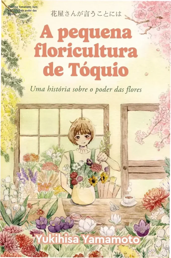 Yukihisa Yamamoto: livro traz cura pelo poder das flores? 1 Capa do livro A pequena floricultura de Tóquio de Yukihisa Yamamoto com estética minimalista japonesa
