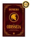 Capa da edição de luxo almofadada do livro A Odisseia de Homero com detalhes em dourado