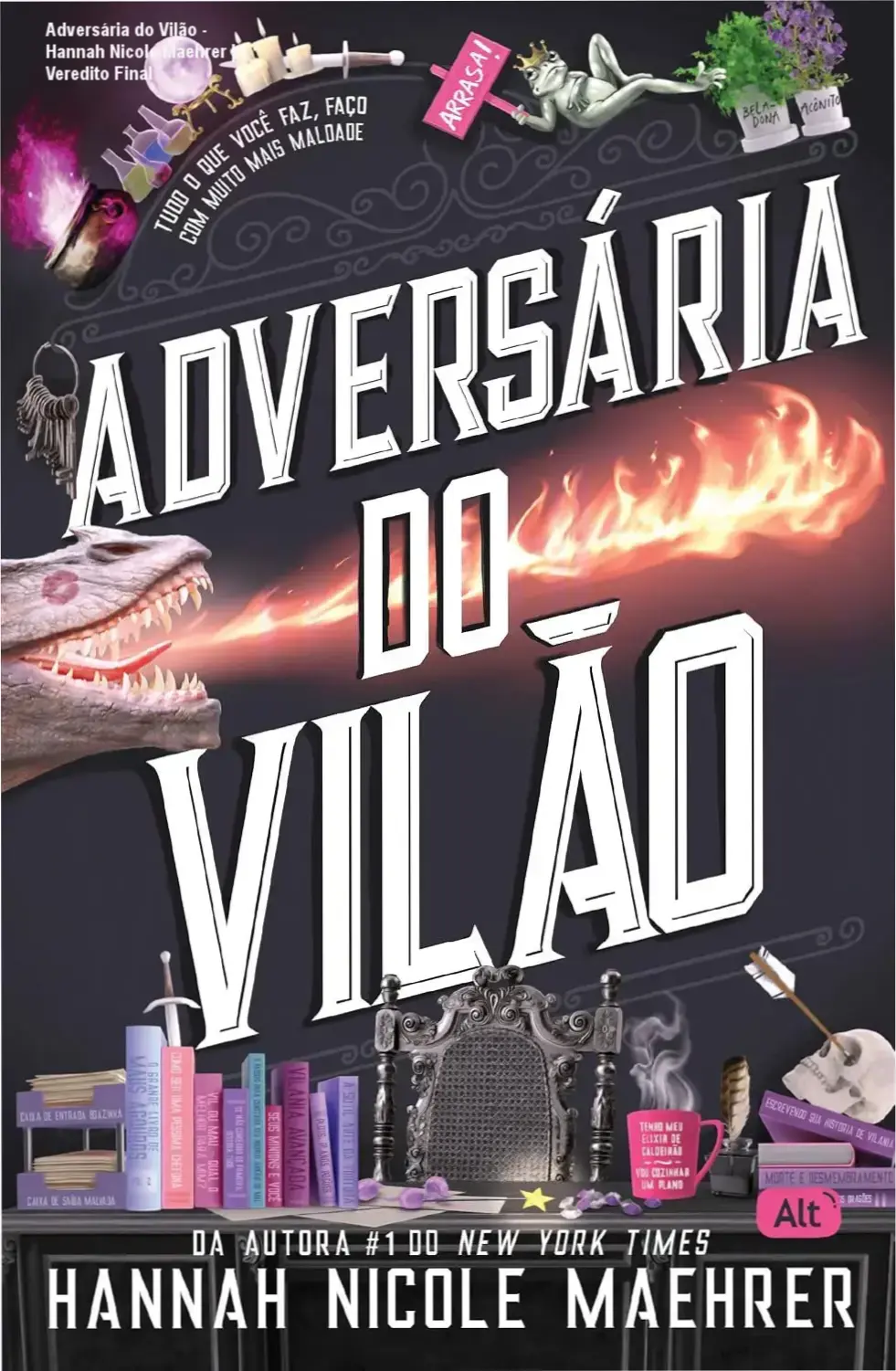 Capa do ebook Adversária do Vilão de Hannah Nicole Maehrer com elementos de fantasia e humor