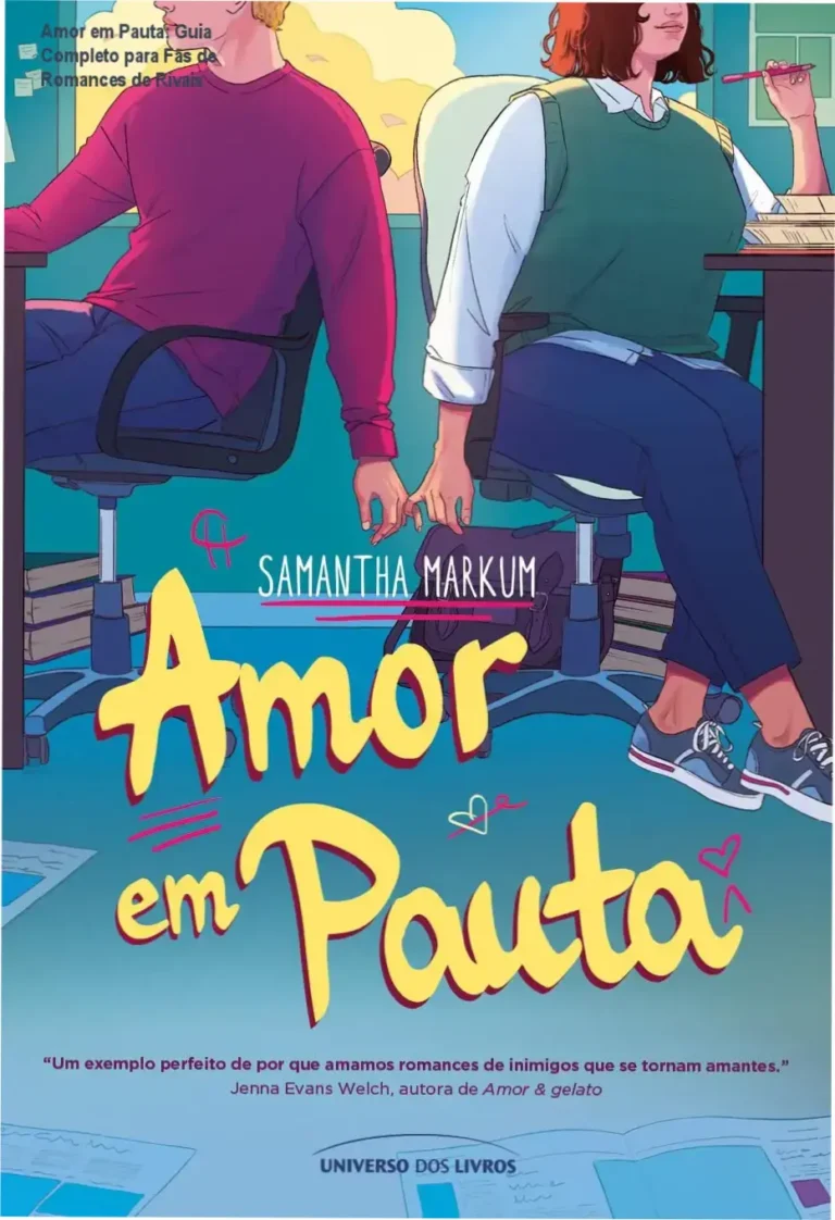 Capa ilustrada de Amor em Pauta, destacando uma disputa acirrada entre dois antagonistas em um cenário universitário moderno