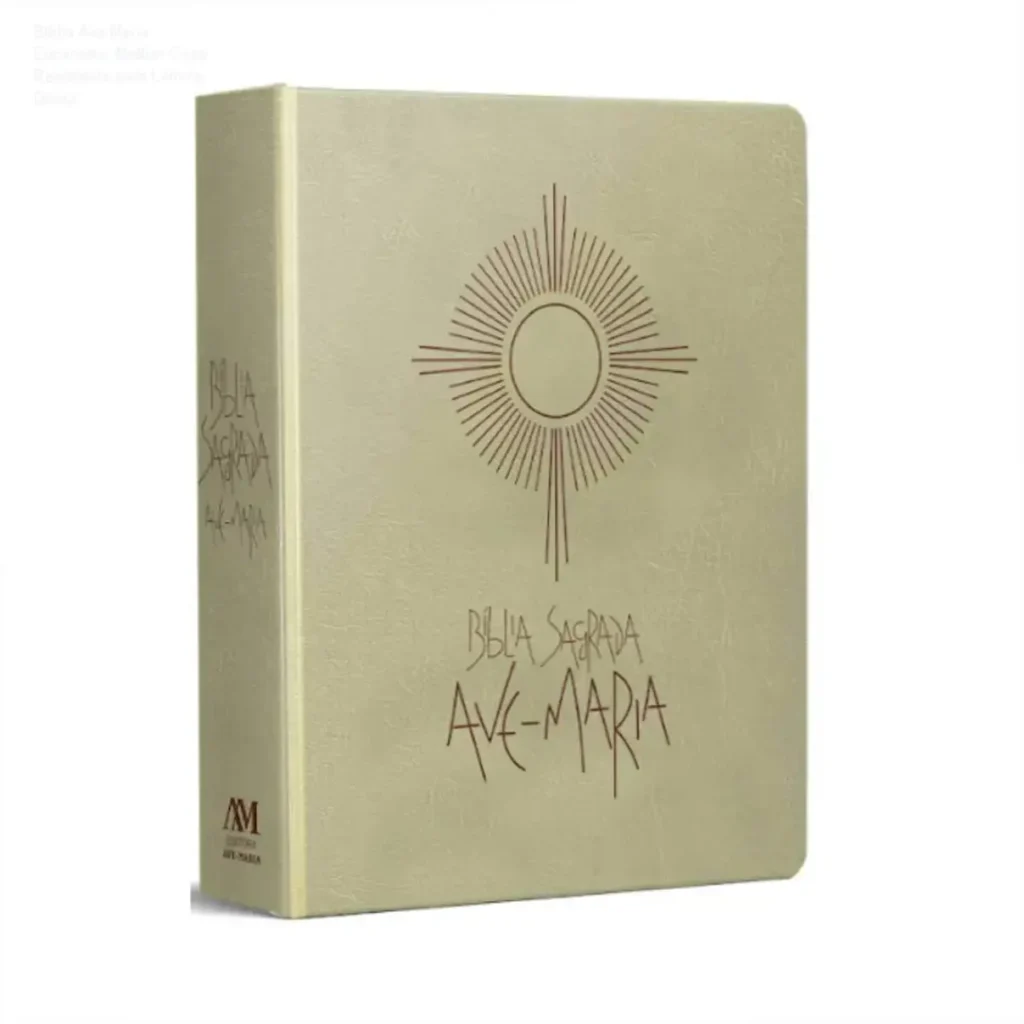 Bíblia Ave Maria Eucaristia: Melhor Capa Resistente para Leitura Diária 1 Capa ilustrada da Bíblia Ave Maria com o símbolo do Santíssimo Sacramento, ideal para primeira comunhão