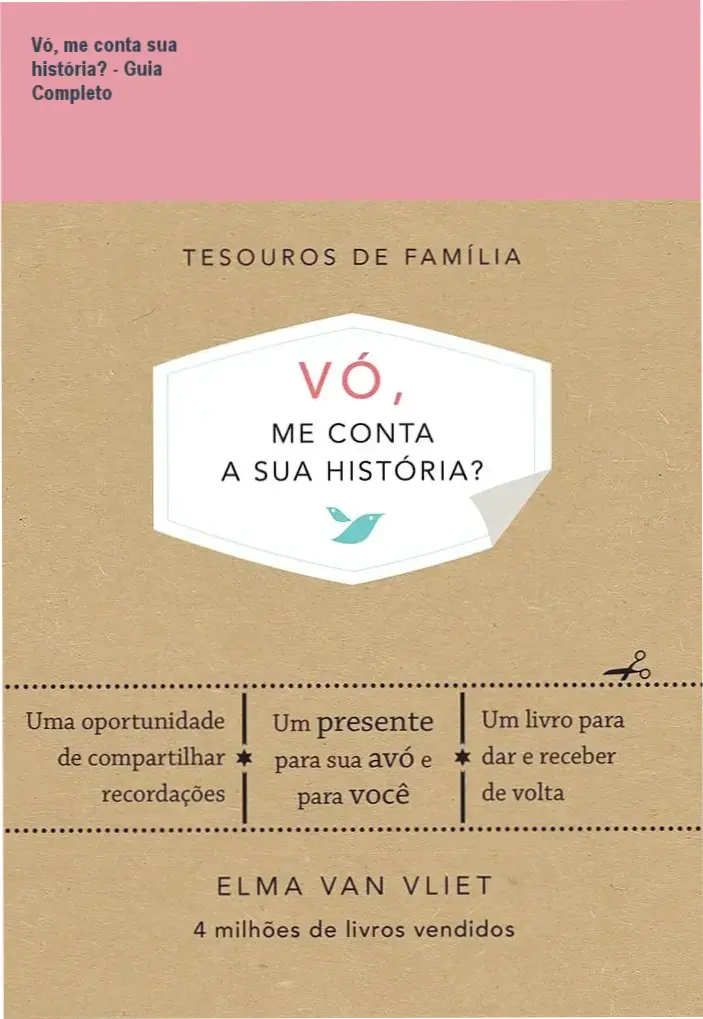 Capa destacada do ebook 'Vó, me conta sua história?' ilustrada com elementos de memória e imagens familiares.