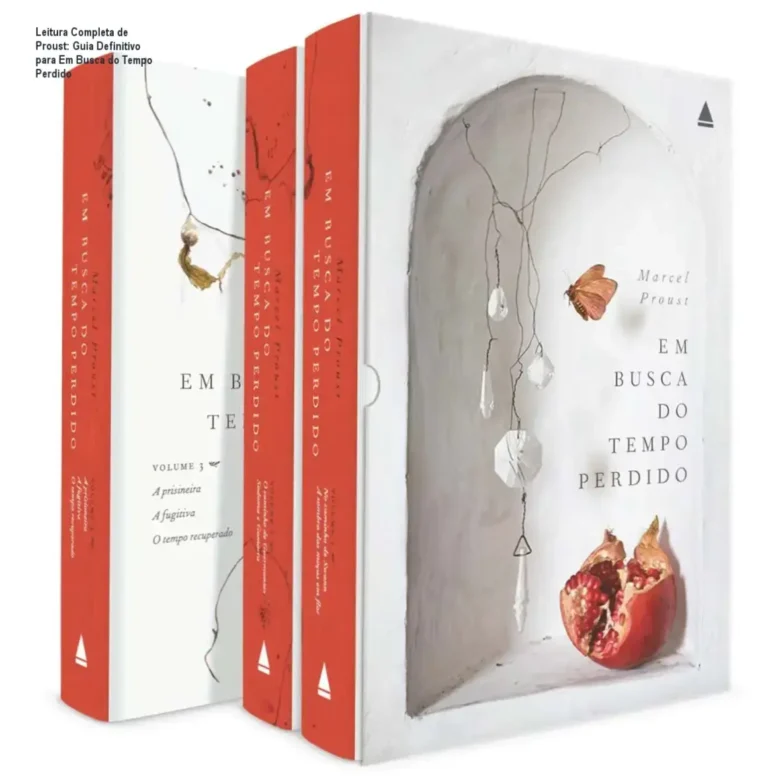 Capa do livro Em Busca do Tempo Perdido em caixa de livros encadernados com capa dura