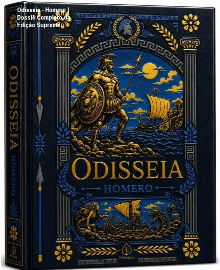 Odisseia - Homero | Dossiê Completo da Edição Supreme 1 Capa dura da Edição Supreme do livro Odisseia de Homero com detalhes em alto relevo