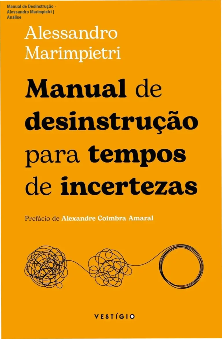 Capa do livro Manual de desinstrução para tempos de incertezas de Alessandro Marimpietri sobre uma mesa de leitura