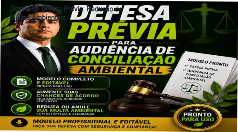 Dossiê de Defesa Prévia: Redução de Multas Ambientais 11 Modelo Profissional de Defesa Prévia para Audiência de Conciliação Ambiental: visão interna do material editável