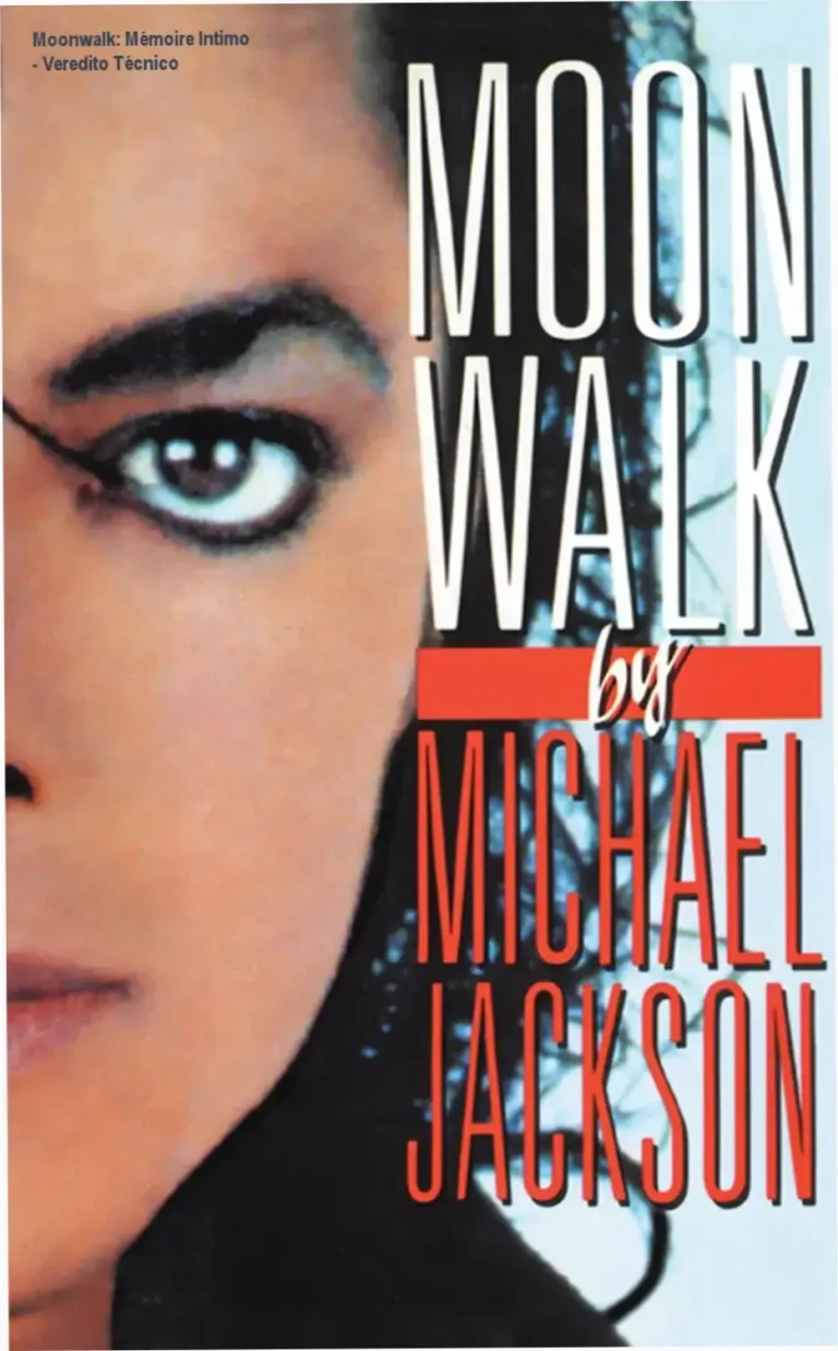 Página do livro Moonwalk com destaque para a capa do livro e fotos raras da família Jackson.