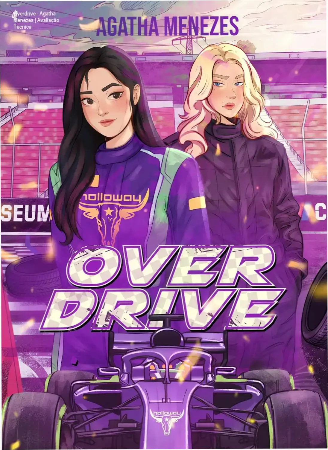 Overdrive - Agatha Menezes | Avaliação Técnica 1 Capa do eBook Overdrive de Agatha Menezes em um dispositivo Kindle mostrando a estética de automobilismo