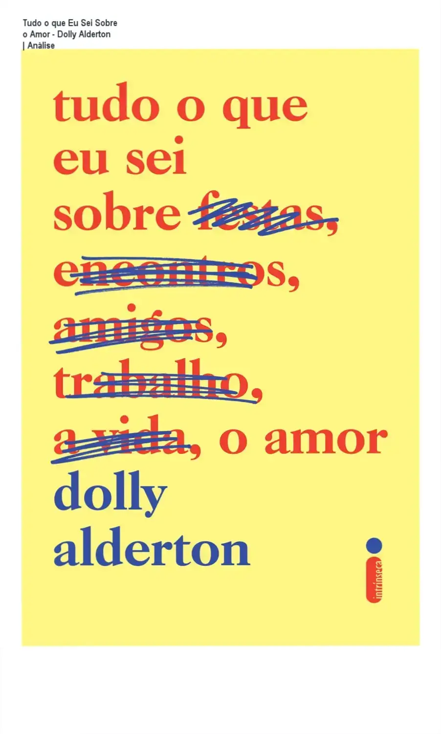 Tudo o que Eu Sei Sobre o Amor - Dolly Alderton | Análise 1 Capa do livro Tudo o que eu sei sobre o amor de Dolly Alderton em formato digital