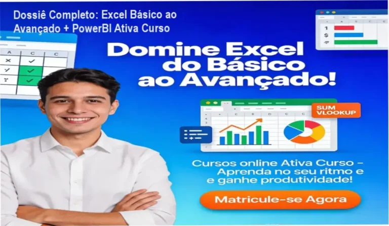 Excel Básico & Avançado + PowerBI da Ativa Curso: visão interna da plataforma e aulas