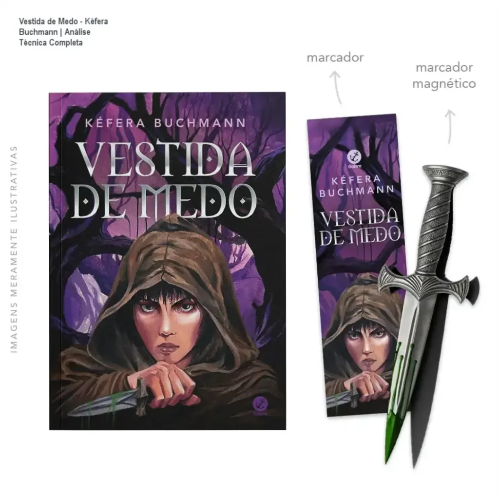 Capa do livro Vestida de Medo de Kéfera Buchmann, fantasia sombria sobre caçadoras de bruxas