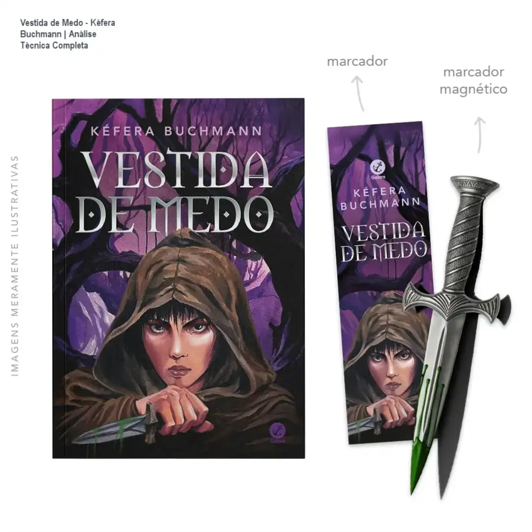 Capa do livro Vestida de Medo de Kéfera Buchmann, fantasia sombria sobre caçadoras de bruxas