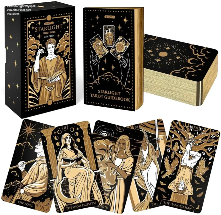 Baralho Tarô Starlight da Wyspell com acabamento em ouro e livro guia para iniciantes